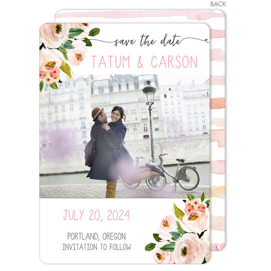 Corner Roses Photo Save The Date Cards